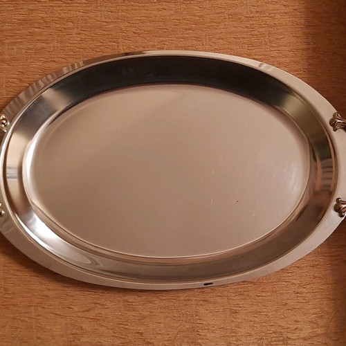 Stainless Steel Serving Tray with 24k Gold Like New