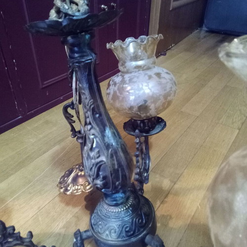Brass ceiling light with three arms and glass lampshades like new