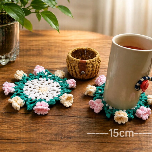 Handmade Crochet Flower Pot with Coasters 100% Cotton