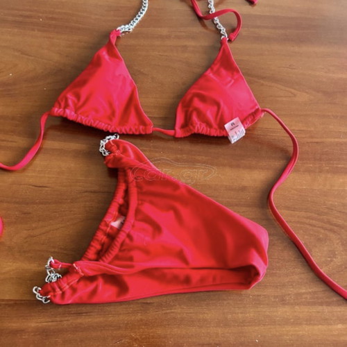 Red bikini swimsuit with chain S/M new