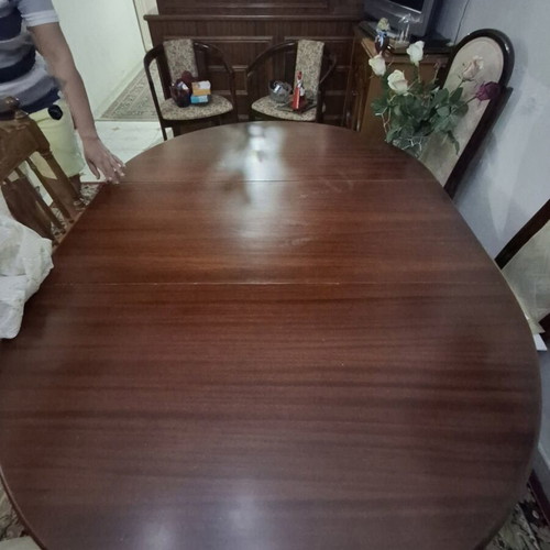Dining set round table with 4 fabric chairs used