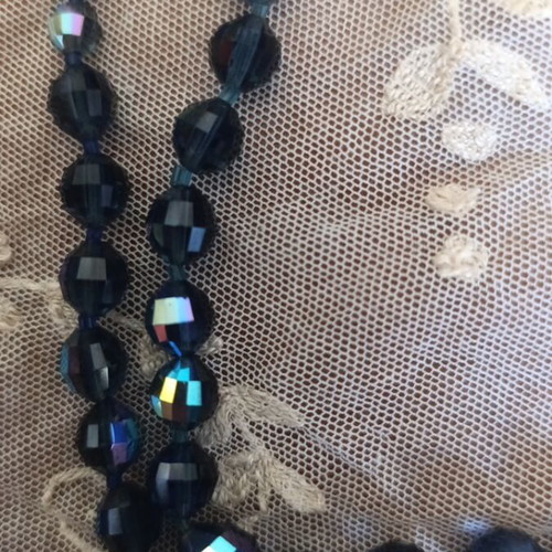 Necklace with blue iridescent beads, double strand, like new