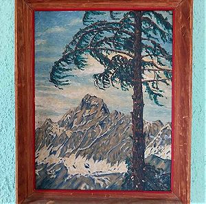 Παλιός λαδομανταλάς πίνακας με ξύλινο πλαίσιο. Μέγεθος πλαισίου - 40 εκ x 32 εκ