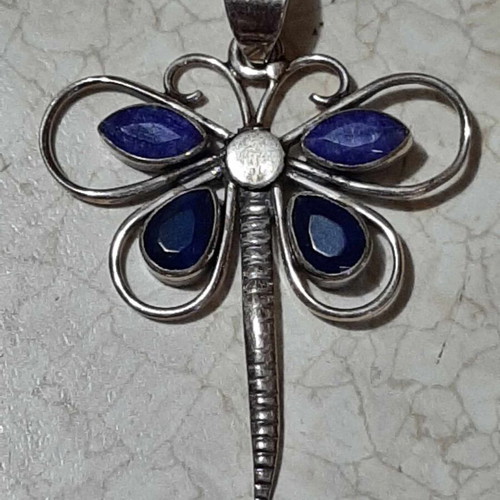 Dragonfly pendant new with sapphires, 925 silver