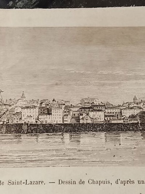 Корфу изглед от остров Свети Лазар дърворезба от Chapuis 1876