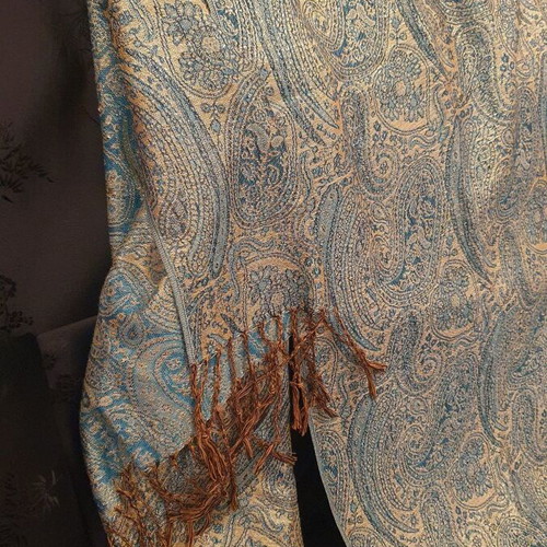 Scarf used, blue and gold, 70 x 190cm
