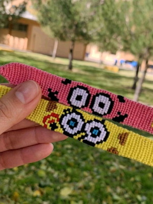 Handmade macrame bracelet with SpongeBob or Patrick made to order