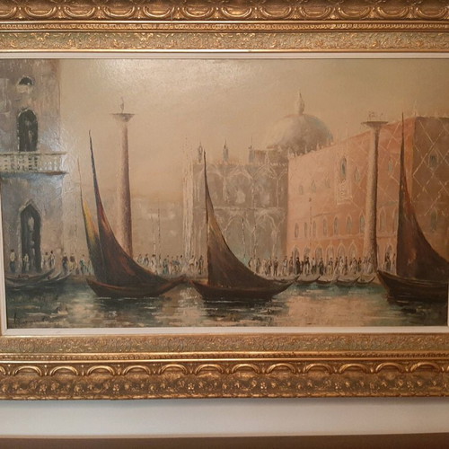 Authentic oil painting Venice by D. Caramanlis like new