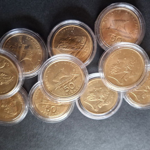 50 Drachma Coins 2000 new, pack of 10 with capsules