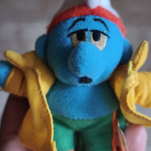 June Smurf vintage plush toy with jacket, 2000 McDonalds collectible