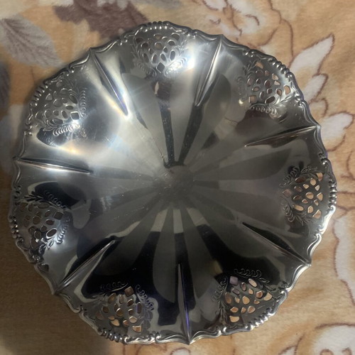 Vintage stainless steel bowl for fruits, nuts, or candies, 1950s