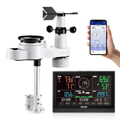 Vevor 5-in-1 Wi-Fi Weather Station with Sensor and 190.5 mm Display