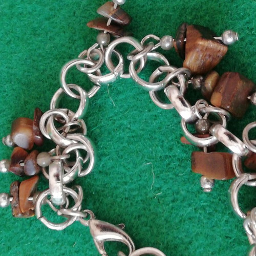 Boho stainless steel bracelet with brown color and irregular resin beads like new
