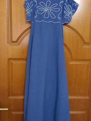 Shein μίντι φόρεμα με κέντημα και άνοιγμα στη μέση σαν καινούργιο, μπλε