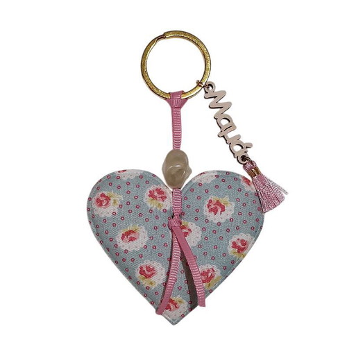 Mama Heart Fabric Keychain Turquoise Floral Made to Order