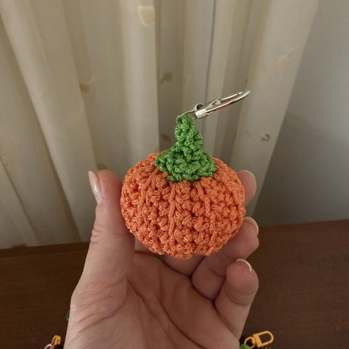 Handmade pumpkin keychain new, green and orange