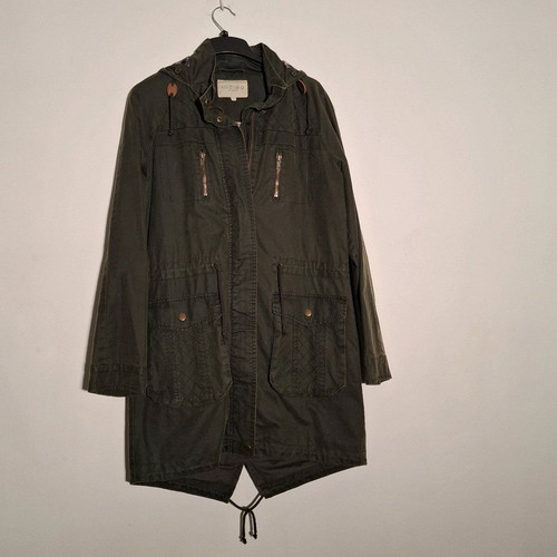 Khaki coat like new, leatherette and cotton