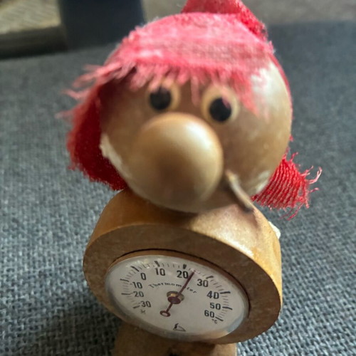 Vintage thermometer from the 60s used, teak wood