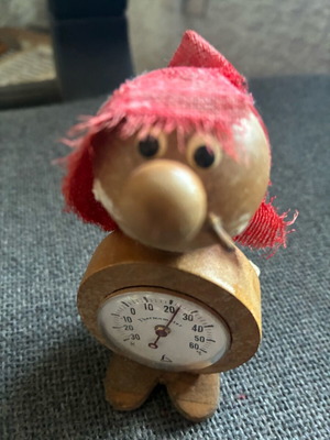 Vintage thermometer from the 60s used, teak wood