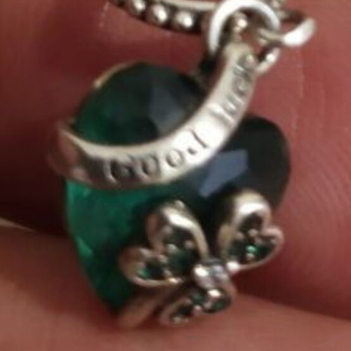 Pandora charm 925 silver with green zircon stone, good luck