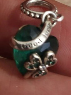 Pandora charm 925 silver with green zircon stone, good luck