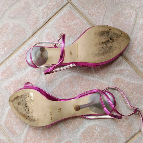 Migato pink leather sandals used, high heel, size 38