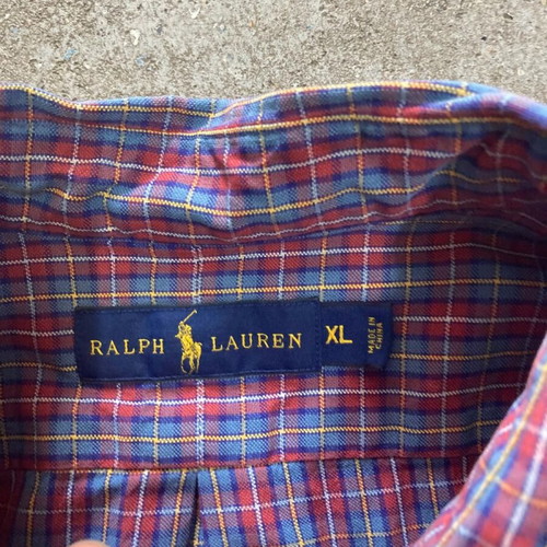 Ralph Lauren Oxford long sleeve shirt XL, red green checked, navy pony