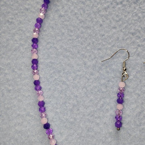 Handmade purple crystal elegant necklace and earrings set
