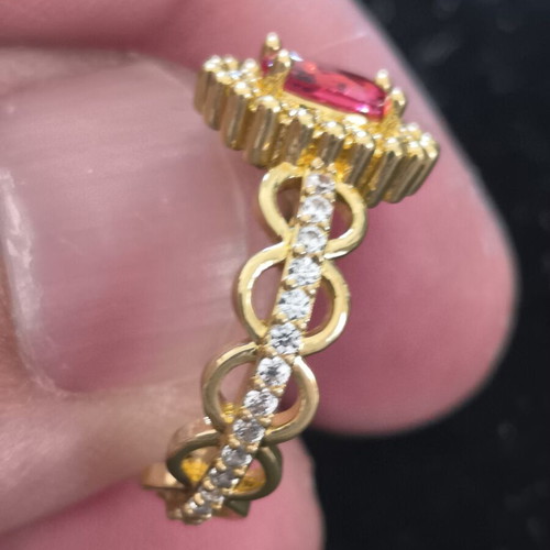 Women's Ring Gold Tone with Red Crystal Adjustable, new