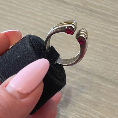 Silver-gold ring used with 4 solid rubies, size 57