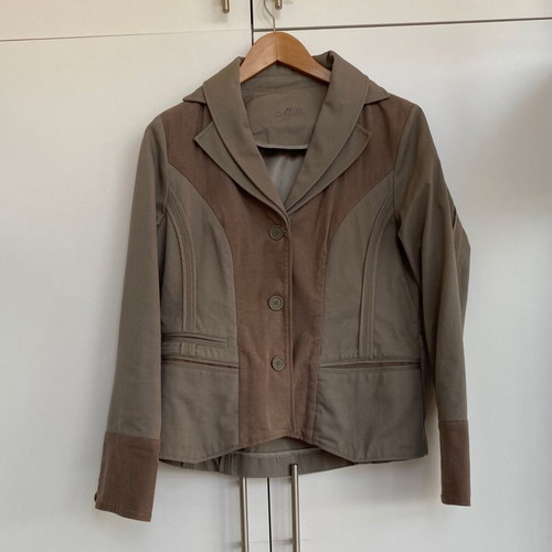 Y2K Vintage Two-Tone Cropped Blazer Size 40 New Beige Brown