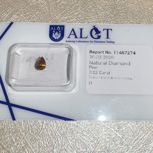 Natural Fancy Vivid Yellowish Orange Diamond Pear Shape 0.22 Carat New