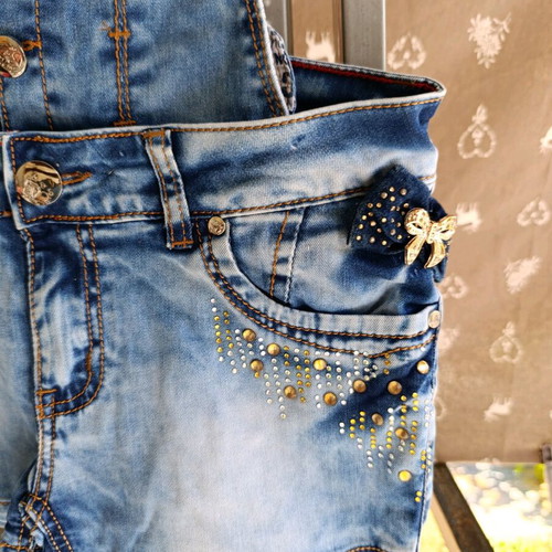 Denim salopette size S like new with buttons, shorts style
