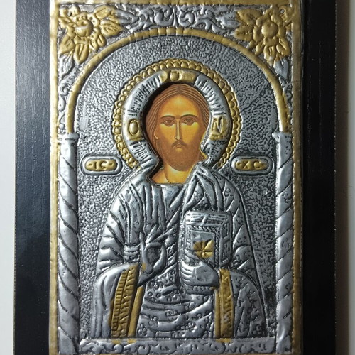 Christ icon with silver plating new, medium size