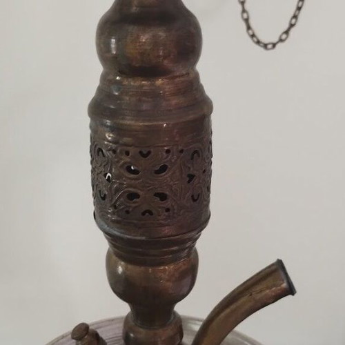 Hookah used 60cm with glass base, brass and wood