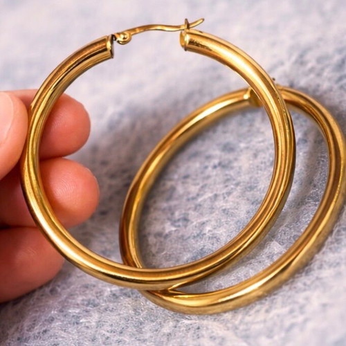 Gold-Bronze Hoop Earrings like new, non-tarnish material