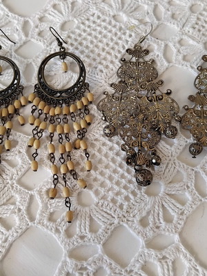 Boho Ethnic Statement σκουλαρίκια σετ 2, σαν καινούργια, μπεζ και χρυσαφί