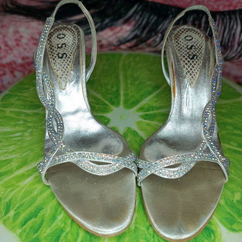Silver Strappy Rhinestone Heels O.S.S. like new, size 39