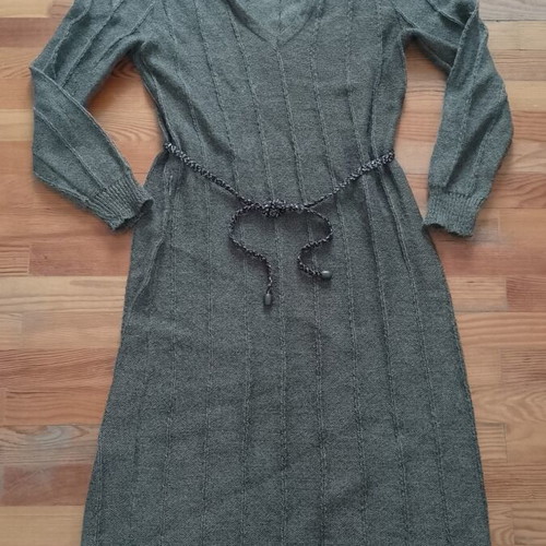 1980s knit dress with tie belt by Roka like new, brown wool blend