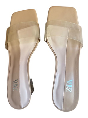 Tan sandals with transparent heels 6 cm size 37