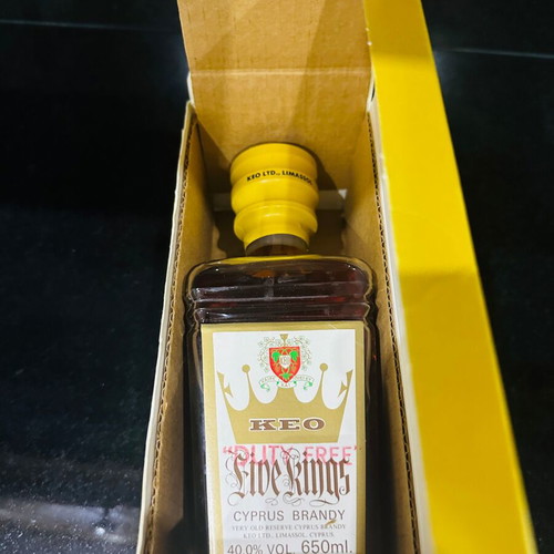 KEO Five Kings Very Old Reserve Cyprus Brandy 1990 collectible, like new