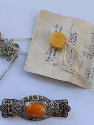 Vintage Russian silver brooches used with amber, set of 2