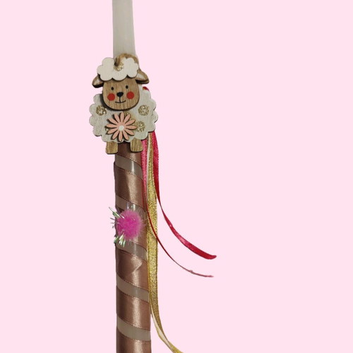 Easter candle with wooden lamb decoration and bag, new