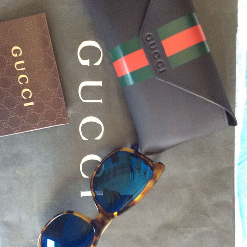 Gucci sunglasses brown frame blue mirror lens like new