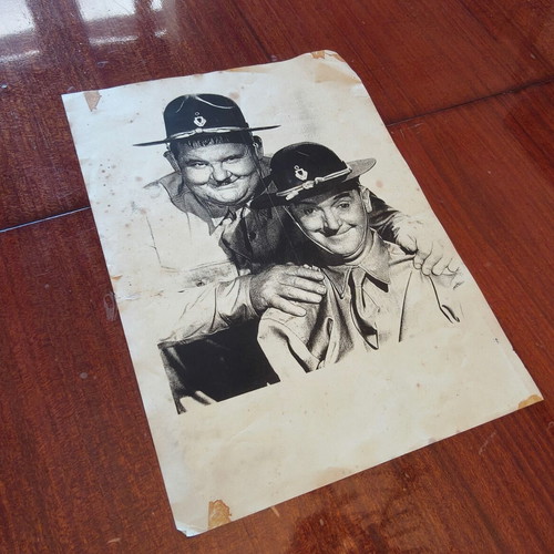 Vintage Laurel & Hardy charcoal portrait from Great Guns (1941) used