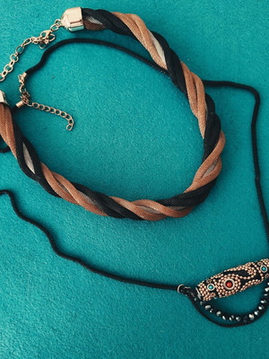 Pack of 2 ceramic pendant necklaces with beads, new