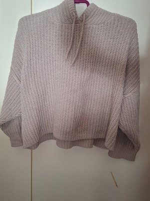Knitted hoodie sweater used, beige, size S