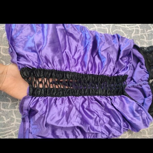 Milena by Paris purple satin top with black lace, like new, size S