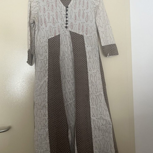 Beach dress with fish embroidery used, size S, cotton