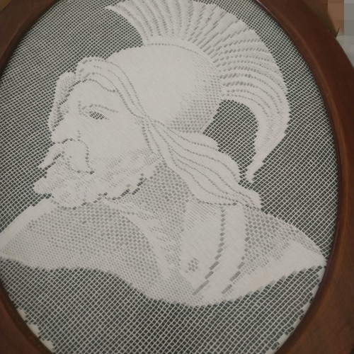 Knitted frame used, dimensions 45x35 cm